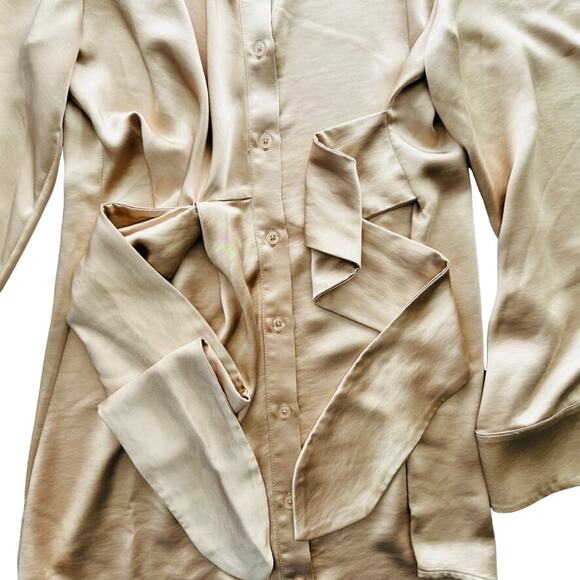 SONG OF STYLE Marta Dress In Nude Size Small NEW Satin Shine Belted Wide Sleeve - Picture 5 of 8